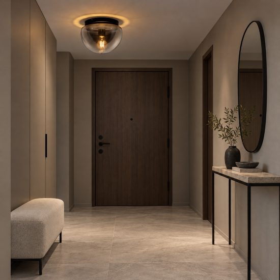 Plafoniera per ingresso moderna cupoliforme grigio fumé e nero vetro 25cm
