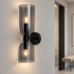 Applique moderna per soggiorno a clessidra nera vetro da parete