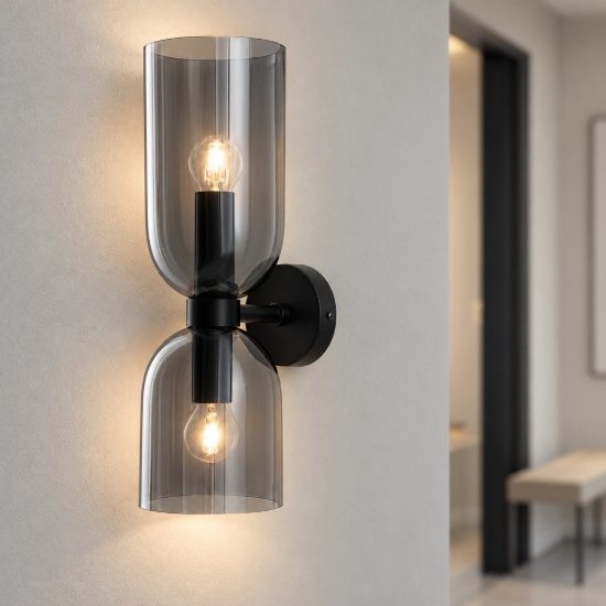 Applique moderna per soggiorno a clessidra nera vetro da parete