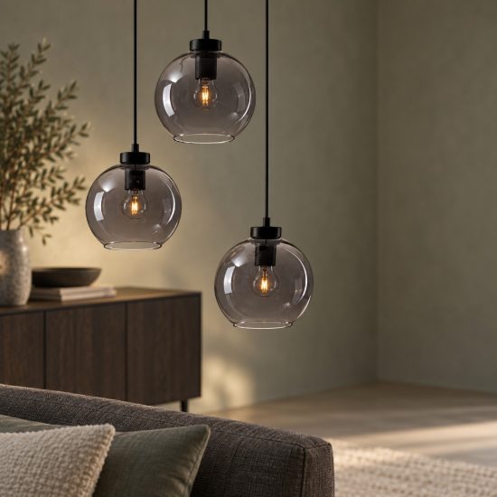 Lampadario per camera da letto moderna nero vetro a sospensione 3 luci