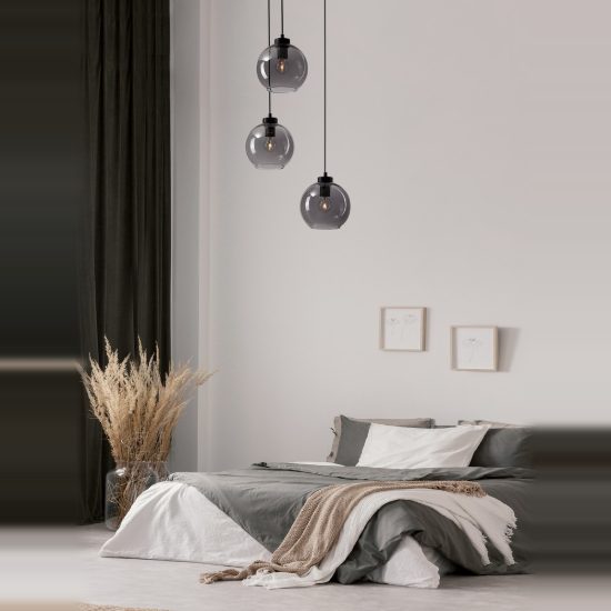 Lampadario per camera da letto moderna nero vetro a sospensione 3 luci