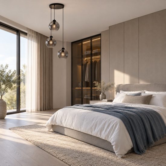 Lampadario per camera da letto moderna nero vetro a sospensione 3 luci