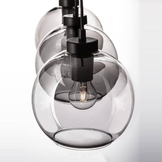 Lampadario per sala da pranzo lineare nero vetro a sospensione 3 luci