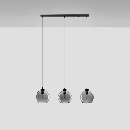 Lampadario per sala da pranzo lineare nero vetro a sospensione 3 luci