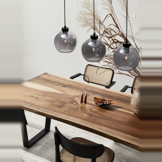 Lampadario per sala da pranzo lineare nero vetro a sospensione 3 luci