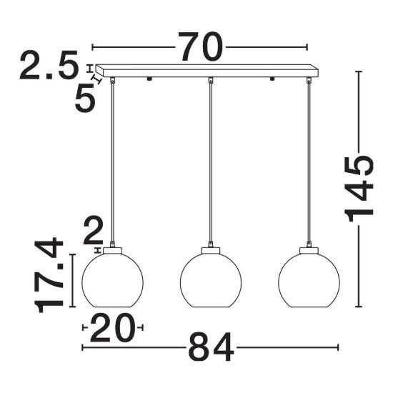 Lampadario per sala da pranzo lineare nero vetro a sospensione 3 luci