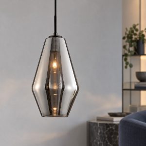 Lampada a sospensione per cucina moderna conica cromo vetro