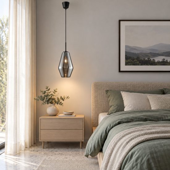Lampada a sospensione per cucina moderna conica cromo vetro