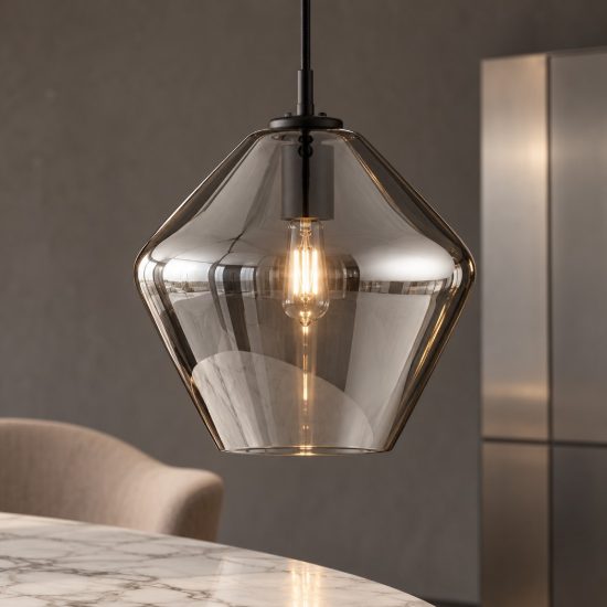 Lampada a sospensione per cucina moderna conica cromo e nero vetro