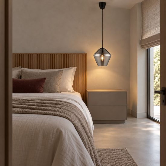 Lampada a sospensione per cucina moderna conica cromo e nero vetro