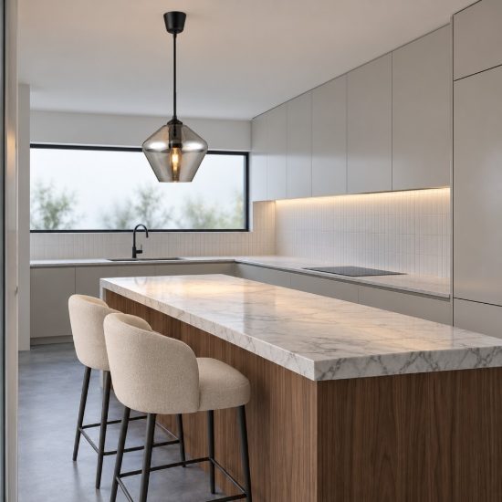 Lampada a sospensione per cucina moderna conica cromo e nero vetro