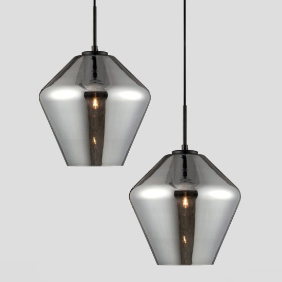Lampada a sospensione per cucina moderna conica cromo e nero vetro