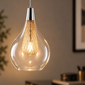 Lampada per cucina moderna a sospensione goccia oro e cromo vetro 16cm