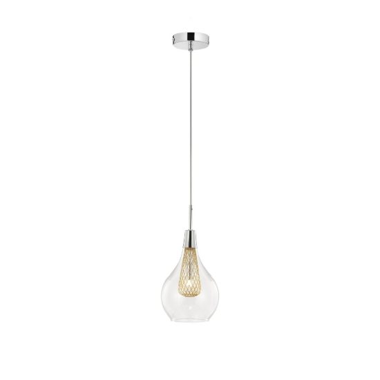 Lampada per cucina moderna a sospensione goccia oro e cromo vetro 16cm