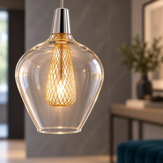 Lampada moderna a sospensione a goccia oro e cromo vetro