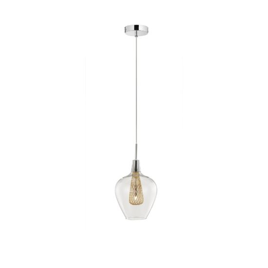 Lampada moderna a sospensione a goccia oro e cromo vetro