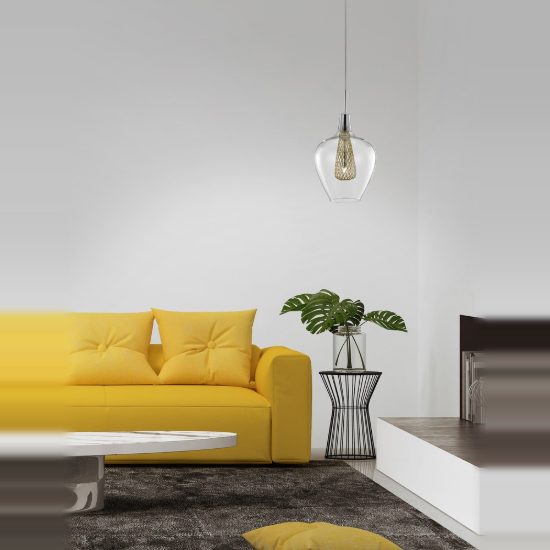 Lampada moderna a sospensione a goccia oro e cromo vetro