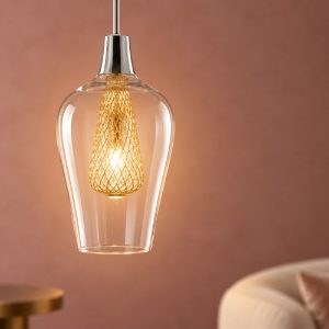 Lampada per cucina moderna a sospensione goccia oro e cromo vetro 14cm
