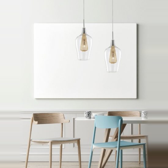 Lampada per cucina moderna a sospensione goccia oro e cromo vetro 14cm