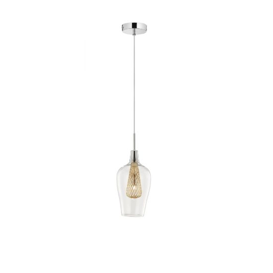 Lampada per cucina moderna a sospensione goccia oro e cromo vetro 14cm