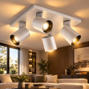 Fabas modo plafoniera quadrata 4 luci orientabili alluminio spazzolato