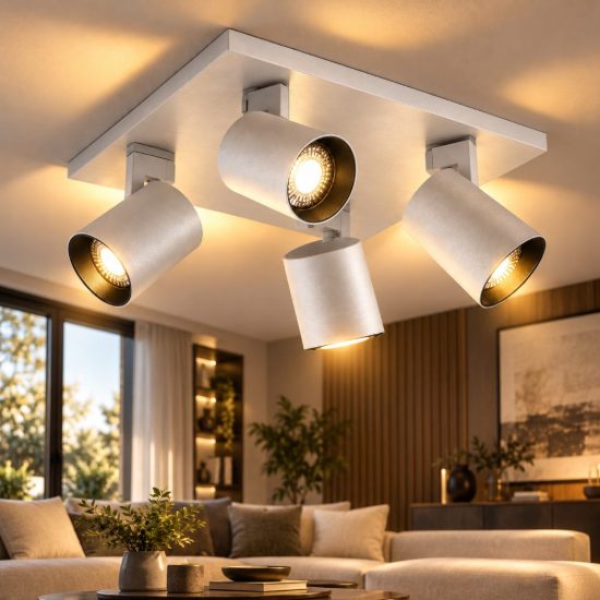 Fabas modo plafoniera quadrata 4 luci orientabili alluminio spazzolato