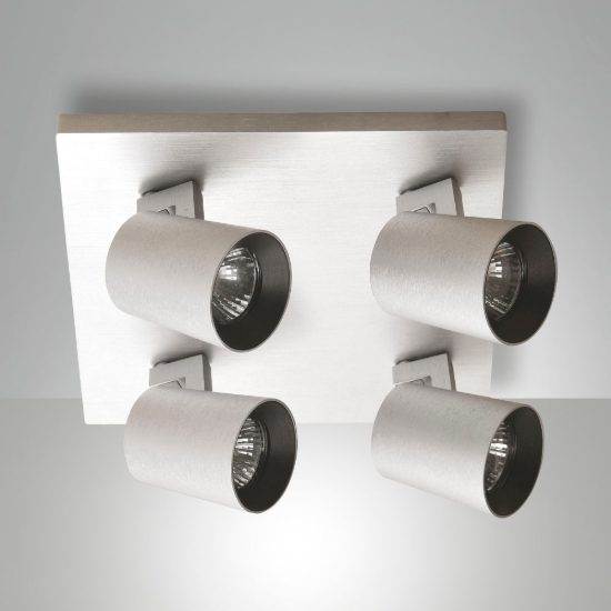 Fabas modo plafoniera quadrata 4 luci orientabili alluminio spazzolato