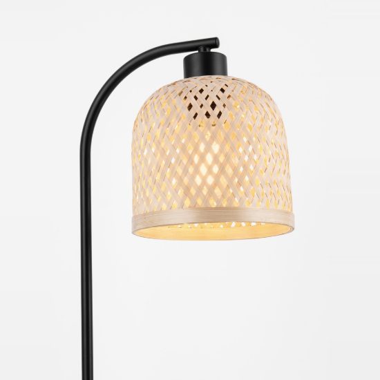Lampada da tavolo per camera da letto cupoliforme naturale e nero rattan