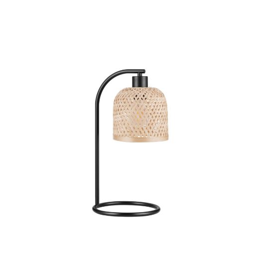 Lampada da tavolo per camera da letto cupoliforme naturale e nero rattan