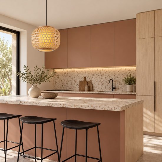 Lampada a sospensione per cucina a lanterna naturale e nero rattan