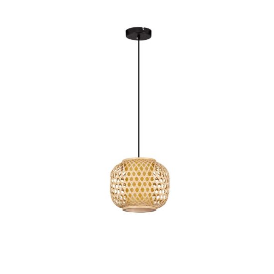 Lampada a sospensione per cucina a lanterna naturale e nero rattan