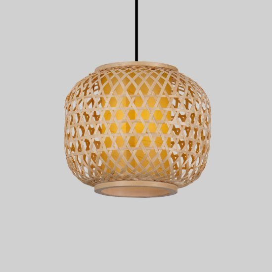 Lampada a sospensione per cucina a lanterna naturale e nero rattan