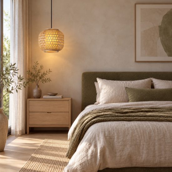 Lampada a sospensione per cucina a lanterna naturale e nero rattan