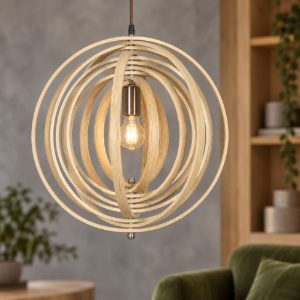 Lampadario per cucina moderno sferico naturale e marrone legno a sospensione
