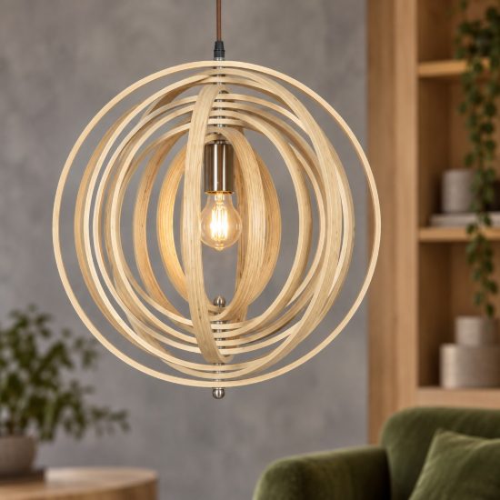 Lampadario per cucina moderno sferico naturale e marrone legno a sospensione