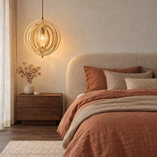 Lampadario per cucina moderno sferico naturale e marrone legno a sospensione