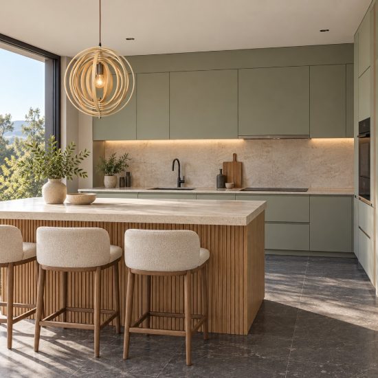 Lampadario per cucina moderno sferico naturale e marrone legno a sospensione