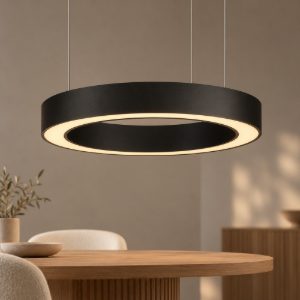 Lampadario a sospensione nero sabbiato per soggiorno led 48w cct 2700k 4000k dimmerabile con telecomando