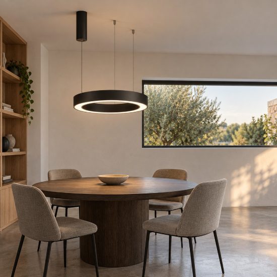 Lampadario a sospensione nero sabbiato per soggiorno led 48w cct 2700k 4000k dimmerabile con telecomando