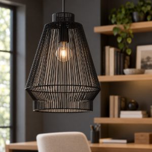 Lampadario industrial per cucina conico nero a sospensione