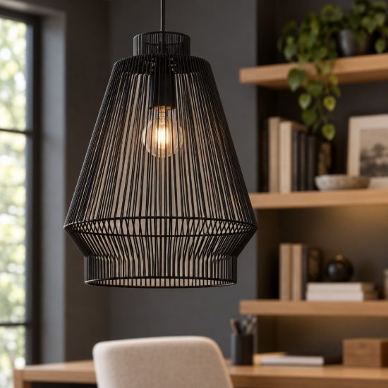 Lampadario industrial per cucina conico nero a sospensione