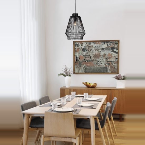 Lampadario industrial per cucina conico nero a sospensione