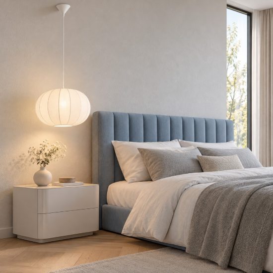 Lampadario a sospensione moderno lanterniforme bianco per camera da letto