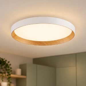 Plafoniera moderna rotonda bianco e legno led 36w cct 2700k 4000k dimmerabile