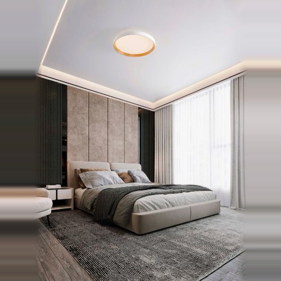 Plafoniera moderna rotonda bianco e legno led 36w cct 2700k 4000k dimmerabile