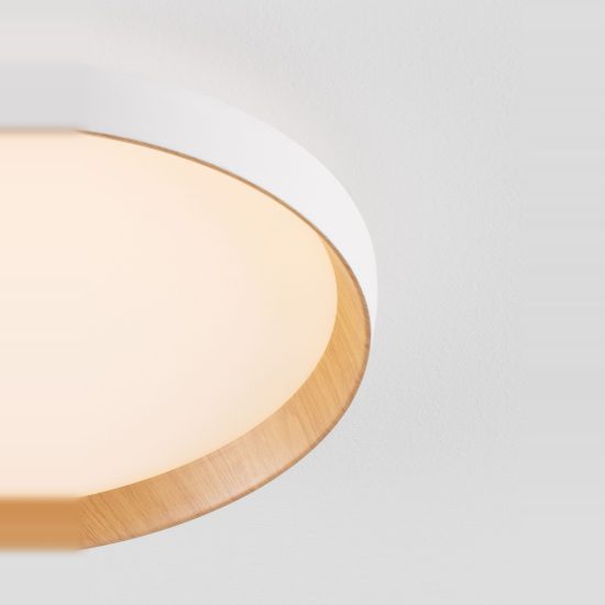 Plafoniera moderna rotonda bianco e legno led 36w cct 2700k 4000k dimmerabile