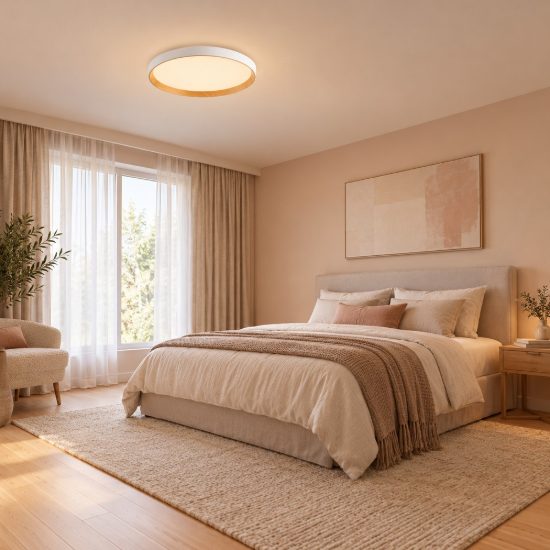 Plafoniera moderna rotonda bianco e legno led 36w cct 2700k 4000k dimmerabile