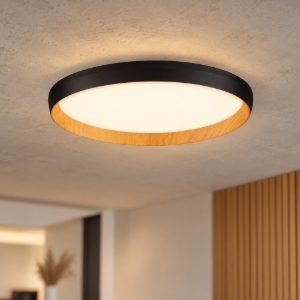 Plafoniera led 36w cct 2700k 4000k dimmerabile moderna tonda nero e legno