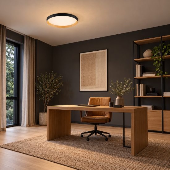 Plafoniera led 36w cct 2700k 4000k dimmerabile moderna tonda nero e legno