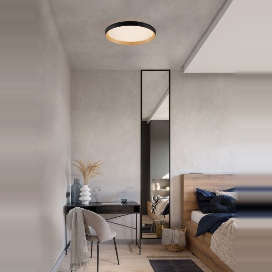 Plafoniera led 36w cct 2700k 4000k dimmerabile moderna tonda nero e legno
